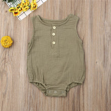 Load image into Gallery viewer, Baby Boys Romper Summer Infant Unisex Newborn Button Sleeveless Girls Solid One-pieces Jumpsuit Baby Cotton Linen Clothes Outfit