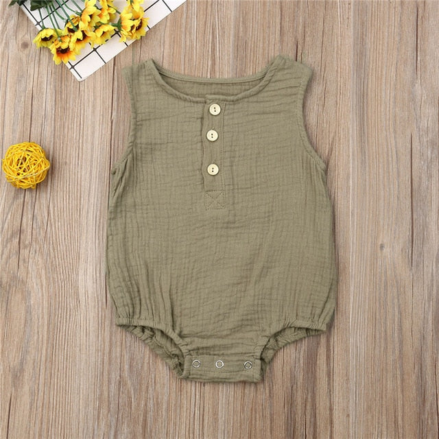 Baby Boys Romper Summer Infant Unisex Newborn Button Sleeveless Girls Solid One-pieces Jumpsuit Baby Cotton Linen Clothes Outfit