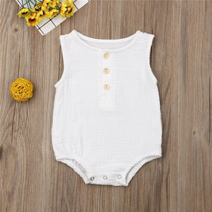Baby Boys Romper Summer Infant Unisex Newborn Button Sleeveless Girls Solid One-pieces Jumpsuit Baby Cotton Linen Clothes Outfit