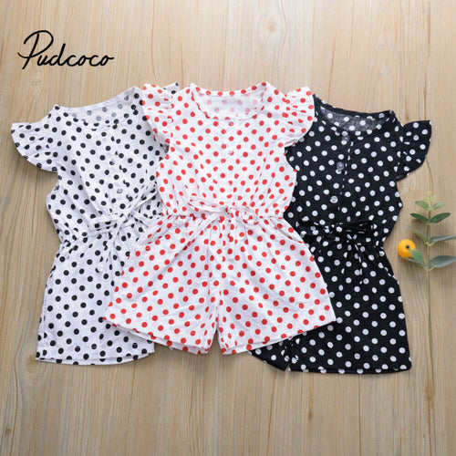 Kids Girls Dot Print Short Sleeve Sweet Jumpsuit Bodysuit Baby Kids Children Casual Outfits Clothes Playsuit 80-120 Size Summer