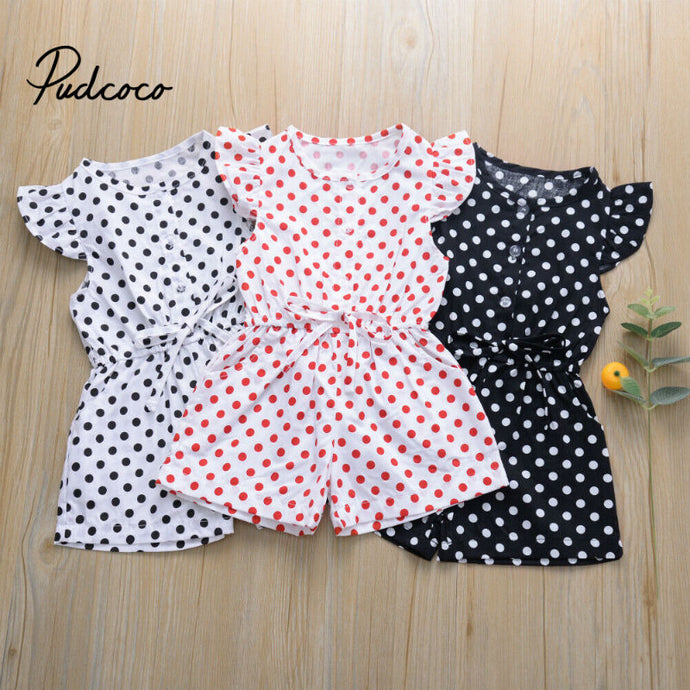 Kids Girls Dot Print Short Sleeve Sweet Jumpsuit Bodysuit Baby Kids Children Casual Outfits Clothes Playsuit 80-120 Size Summer