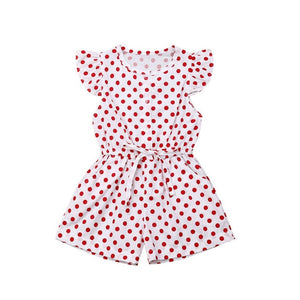 Kids Girls Dot Print Short Sleeve Sweet Jumpsuit Bodysuit Baby Kids Children Casual Outfits Clothes Playsuit 80-120 Size Summer